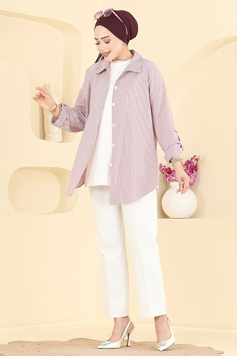 moda selvim Blouses and Shirts 190NZRK1200 Damson - Thumbnail