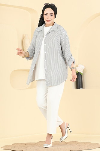moda selvim Blouses and Shirts 190NZRK1200 Gray - Thumbnail