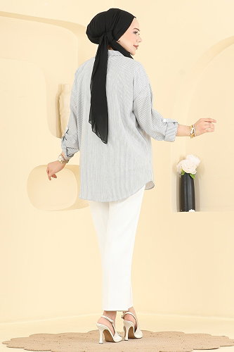 moda selvim Blouses and Shirts 190NZRK1200 Gray - Thumbnail