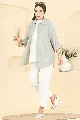 moda selvim البلوز والقمصان اخضر عفني 190NZRK1200 - Thumbnail