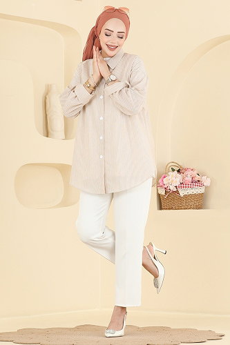 moda selvim البلوز والقمصان بيج 190NZRK1200 - Thumbnail