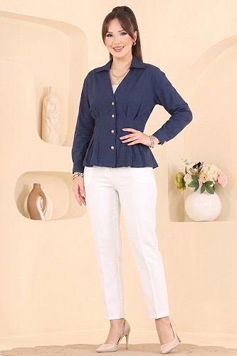 moda selvim Blouses and Shirts 2810AYD574 Navy Blue - Thumbnail