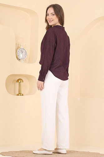 moda selvim Blouses and Shirts 2812AYD574 Damson - Thumbnail