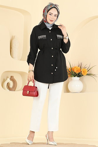 moda selvim البلوز والقمصان أسود 2929SLK540 - Thumbnail