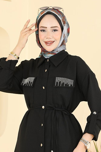 moda selvim البلوز والقمصان أسود 2929SLK540 - Thumbnail