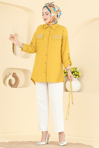 moda selvim Blouses and Shirts 2929SLK540 Mustard - Thumbnail