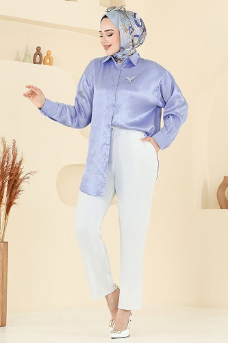 moda selvim Blouses and Shirts 5296NFC1010 Baby Blue - Thumbnail