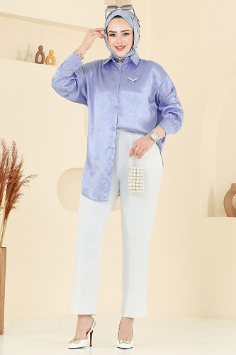 moda selvim Blouses and Shirts 5296NFC1010 Baby Blue - Thumbnail