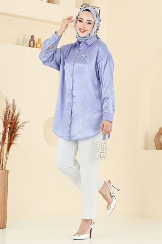 moda selvim Blouses and Shirts 5296NFC1010 Baby Blue - Thumbnail