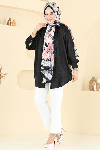 moda selvim البلوز والقمصان أسود 5296NFC1010 - Thumbnail