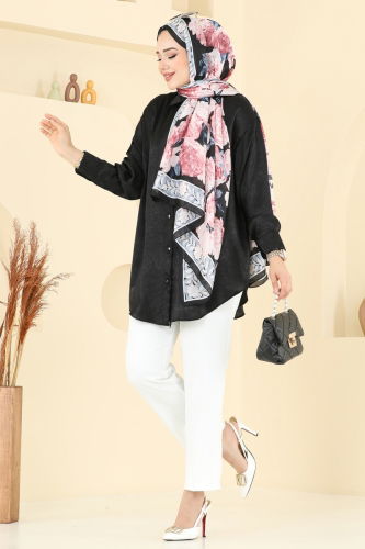 moda selvim البلوز والقمصان أسود 5296NFC1010 - Thumbnail