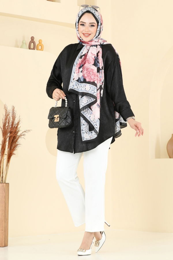 Modaselvim خصم صافٍ20%+20% في سلة التسوق البلوز والقمصان أسود 5296NFC1010