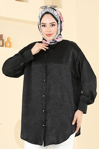 moda selvim البلوز والقمصان أسود 5296NFC1010 - Thumbnail