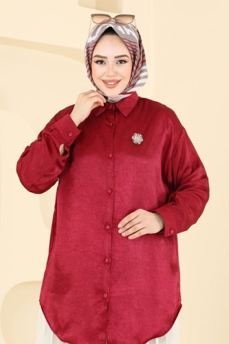 moda selvim Blouses and Shirts 5296NFC1010 Burgundy - Thumbnail