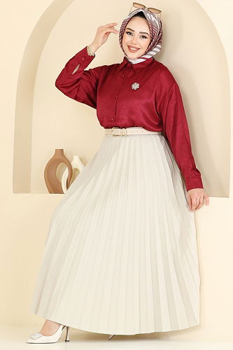 moda selvim Blouses and Shirts 5296NFC1010 Burgundy - Thumbnail