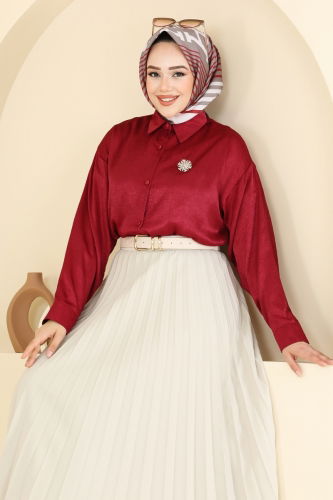moda selvim Blouses and Shirts 5296NFC1010 Burgundy - Thumbnail