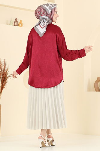 moda selvim Blouses and Shirts 5296NFC1010 Burgundy - Thumbnail