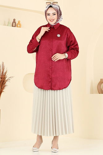 moda selvim Blouses and Shirts 5296NFC1010 Burgundy - Thumbnail