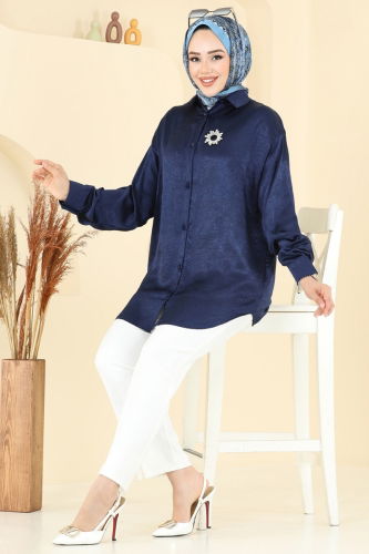 moda selvim Blouses and Shirts 5296NFC1010 Navy Blue - Thumbnail