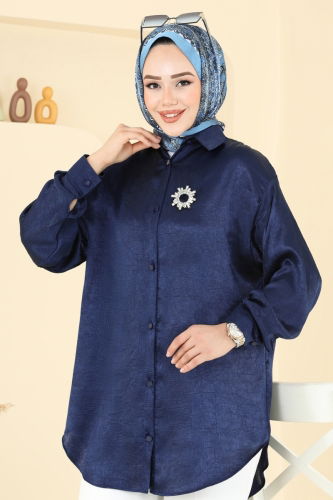 moda selvim Blouses and Shirts 5296NFC1010 Navy Blue - Thumbnail