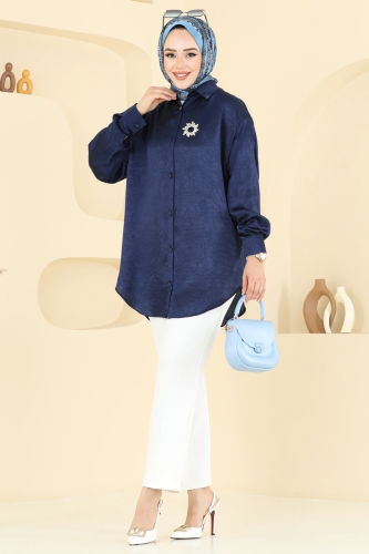 moda selvim Blouses and Shirts 5296NFC1010 Navy Blue - Thumbnail