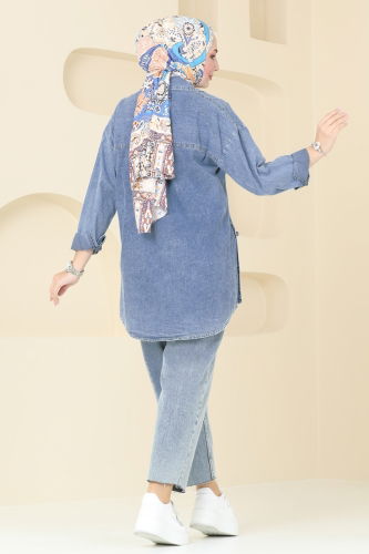 moda selvim Blouses and Shirts 7046BRZ597 Washed Jeans - Thumbnail