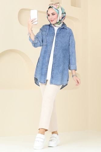 moda selvim Blouses and Shirts 7046BRZ597 Washed Light Jeans - Thumbnail