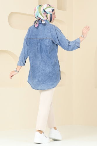 moda selvim Blouses and Shirts 7046BRZ597 Washed Light Jeans - Thumbnail