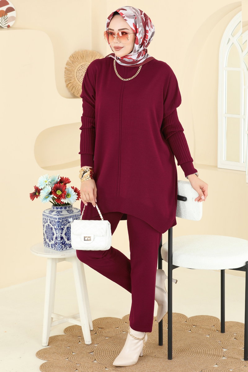 Boğazlı İkili Triko Takım 2737AYD574 Bordo