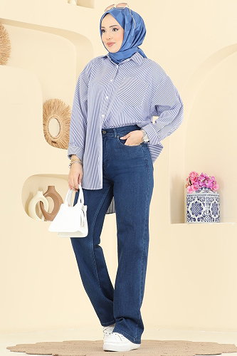 moda selvim Bol Paça Kot Pantolon 3326LD1070 Koyu Kot - Thumbnail