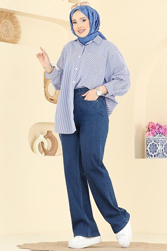 moda selvim Bol Paça Kot Pantolon 3326LD1070 Koyu Kot - Thumbnail