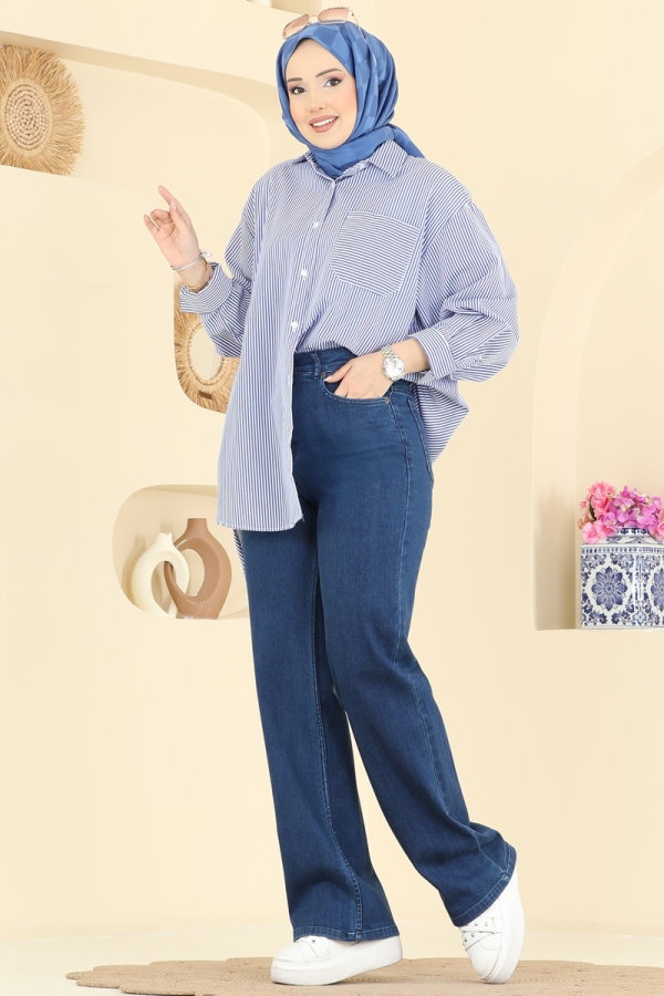 Modaselvim Pantolon Bol Paça Kot Pantolon 3326LD1070 Koyu Kot