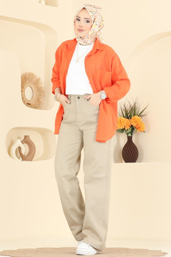 Modaselvim Pantolon Bol Paça Kot Pantolon 3326LD1070 Taş