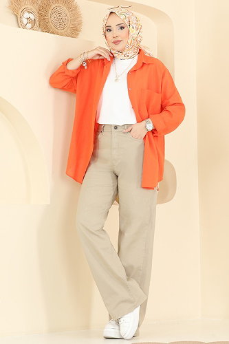 moda selvim Bol Paça Kot Pantolon 3326LD1070 Taş - Thumbnail