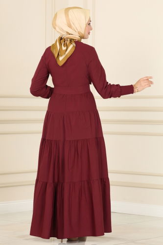 moda selvim Bolero Detail Hijab Dress ASM2610-1 Burgundy - Thumbnail