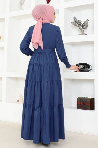 moda selvim Bolero Detail Hijab Dress ASM2610-1 Indigo - Thumbnail