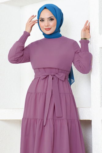 moda selvim Bolero Detail Hijab Dress ASM2610-1 Lilac - Thumbnail