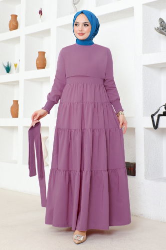 moda selvim Bolero Detail Hijab Dress ASM2610-1 Lilac - Thumbnail