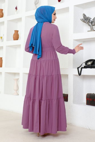 moda selvim Bolero Detail Hijab Dress ASM2610-1 Lilac - Thumbnail