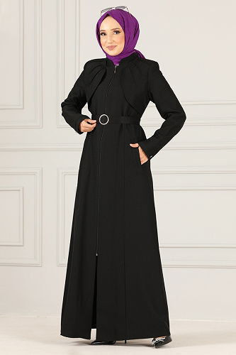 moda selvim Bolero Detailed Abaya MSV2345-M Black - Thumbnail