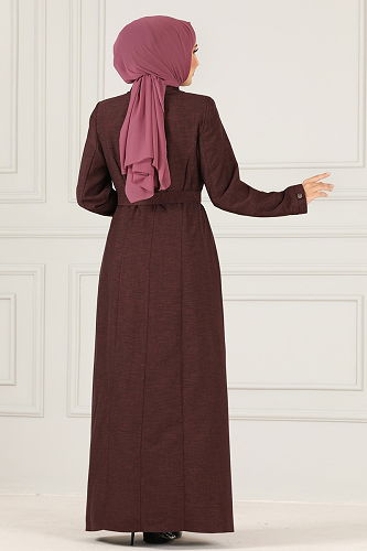 moda selvim Bolero Detailed Abaya MSV2345-M Mud - Thumbnail