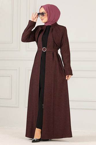 moda selvim Bolero Detailed Abaya MSV2345-M Mud - Thumbnail