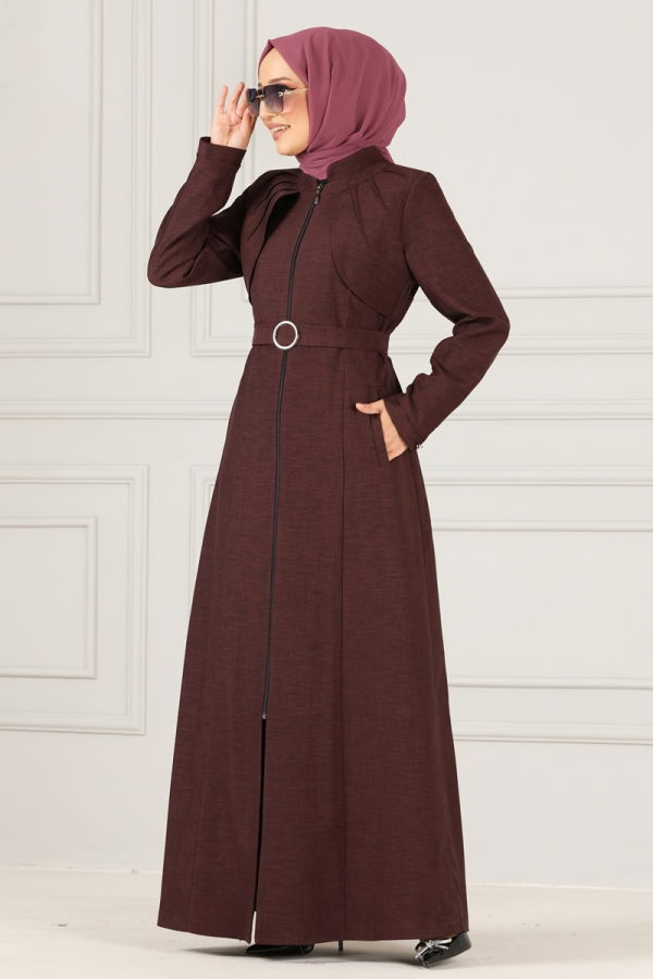 Modaselvim Abaya Bolero Detailed Abaya MSV2345-M Mud