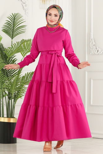 moda selvim Dress ASM2610 Fuchsia - Thumbnail