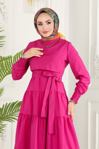 moda selvim Dress ASM2610 Fuchsia - Thumbnail