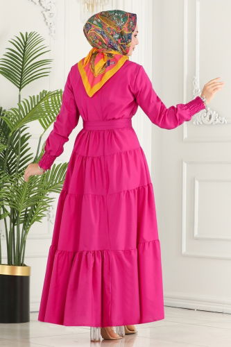 moda selvim Dress ASM2610 Fuchsia - Thumbnail