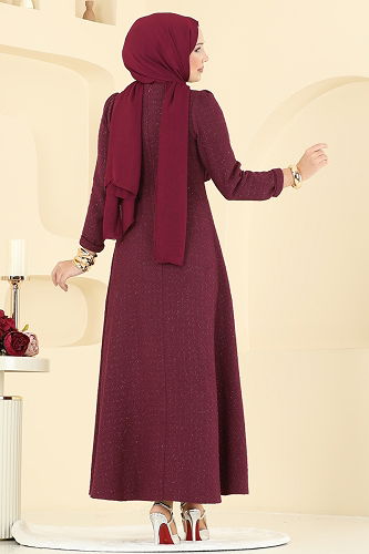 moda selvim Bolero Detay Aksesuarlı Elbise 6251BSK463 Bordo - Thumbnail