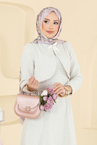 moda selvim Bolero Detay Aksesuarlı Elbise 6251BSK463 Taş - Thumbnail
