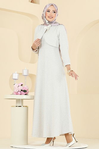 moda selvim Bolero Detay Aksesuarlı Elbise 6251BSK463 Taş - Thumbnail