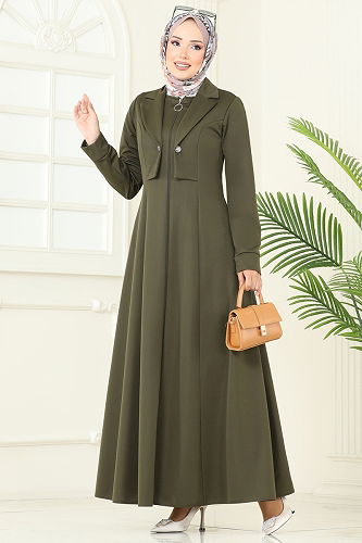 moda selvim Bolero Detay Dabıl Ferace 2698SL432 Haki - Thumbnail